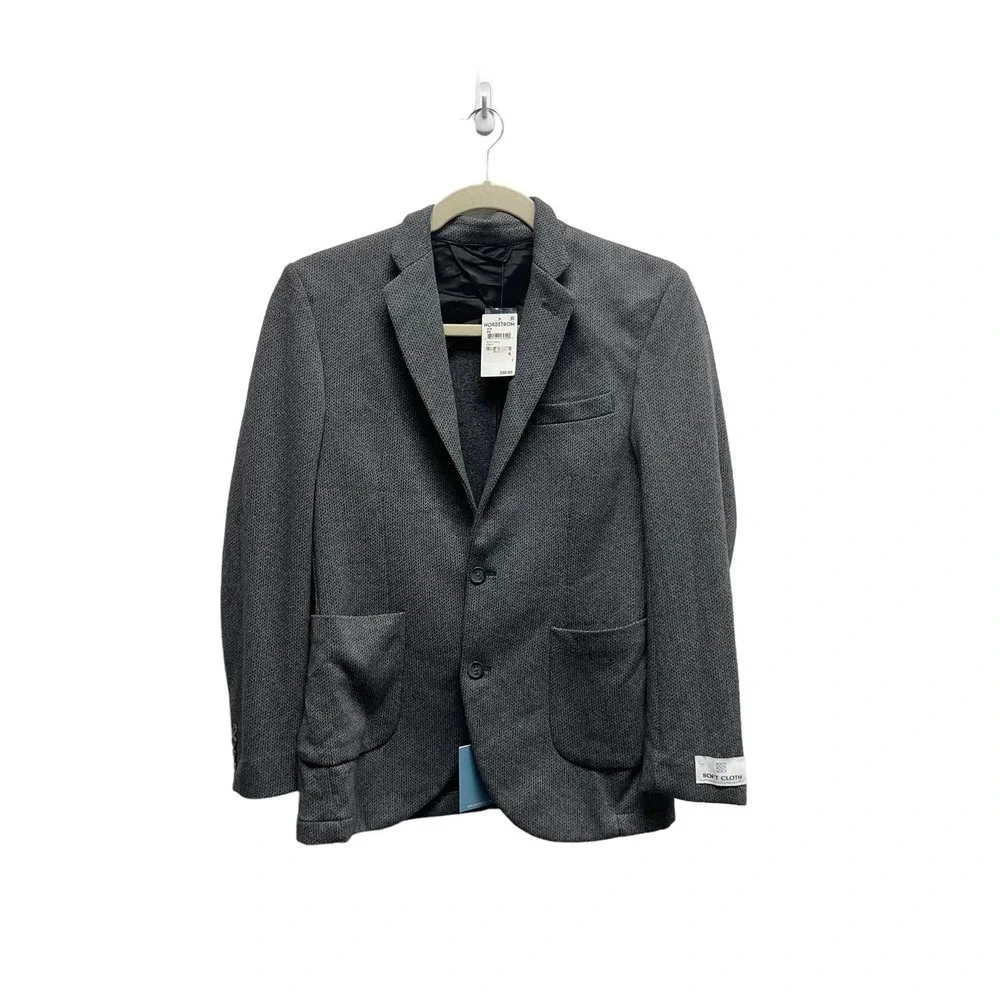 Soft Cloth Herringbone Two-Button Blazer‎ Grey